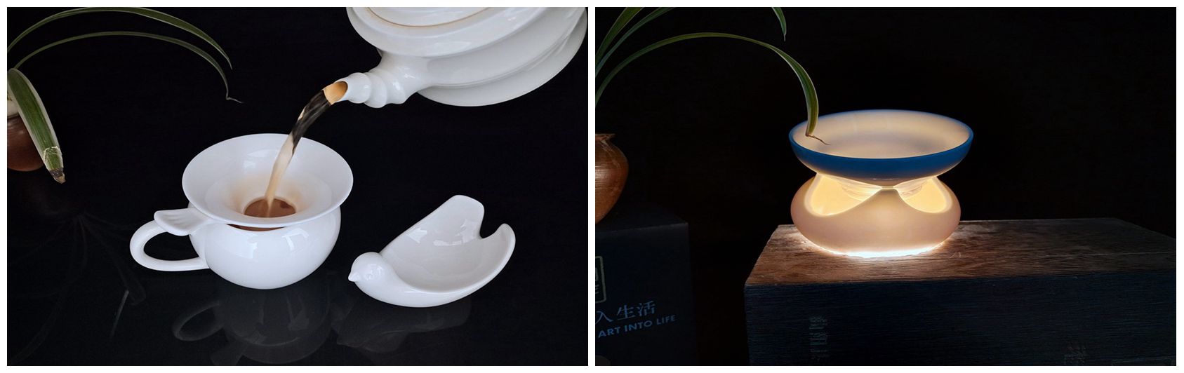 白瓷茶器：小鳥(niǎo)茶漏和三角茶漏，氣質(zhì)典雅脫俗，非常具有現(xiàn)代氣息